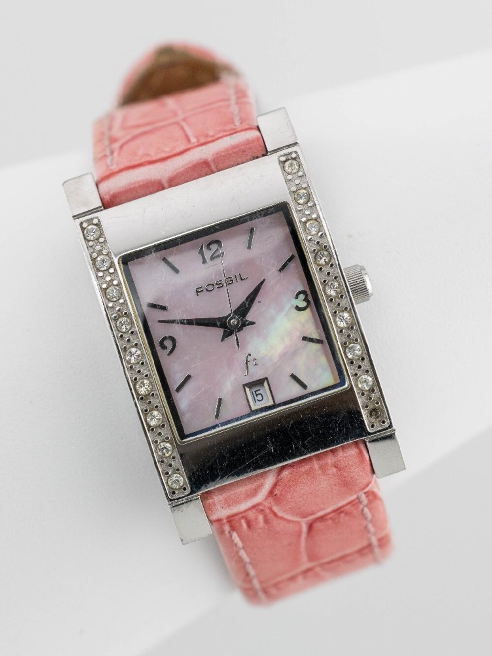Fossil F2 ES9901 Women's Pink MOP Crystal Quartz Analog Watch Fresh Battery